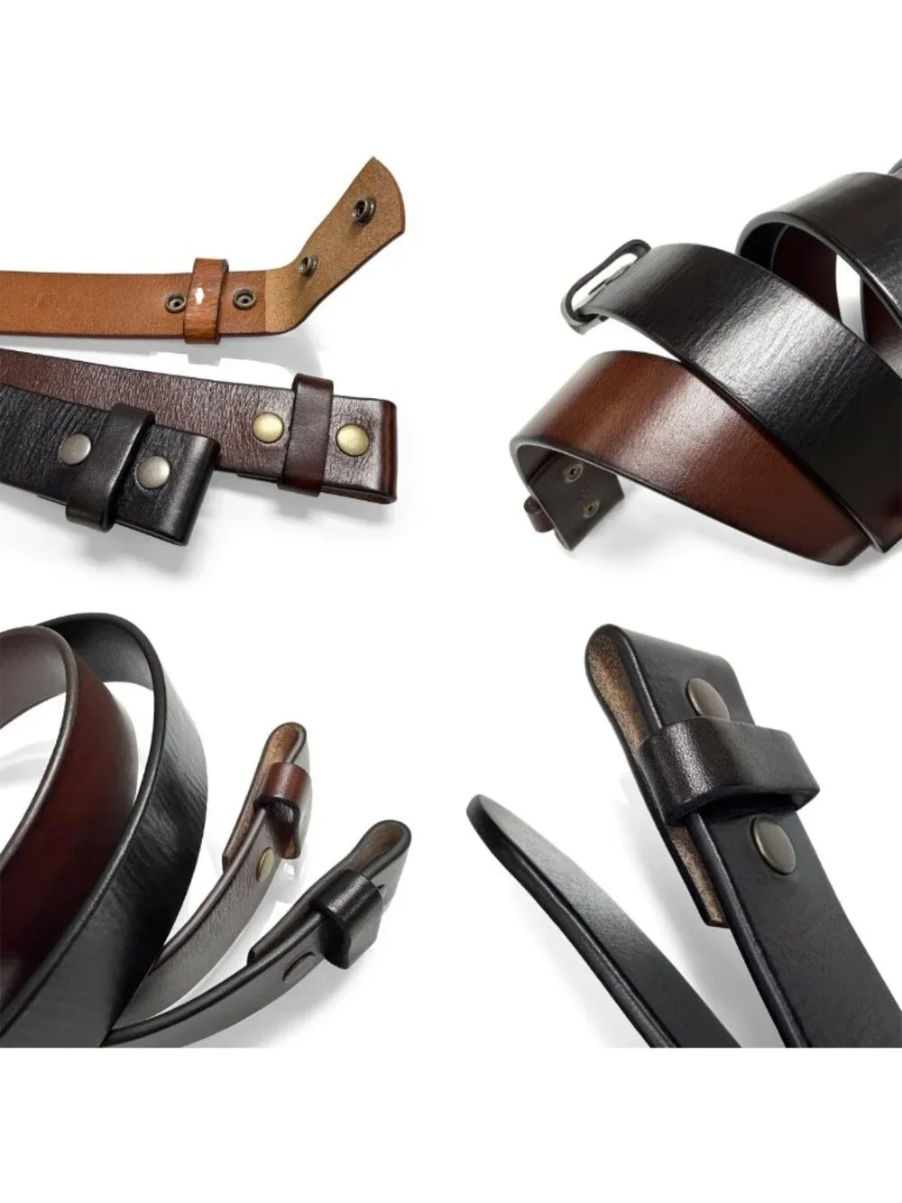 Heavy-Duty 100% Full Grain Leather Belt Straps - No Slot Hole, 1.5” Wide Options